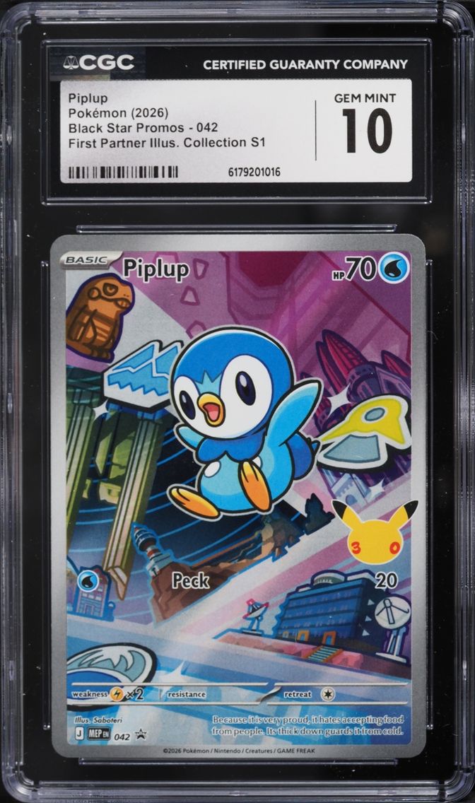 2026 Pokemon Mega Evolution Promo First Partner Illustration S1 Full Art Piplup #42 CGC 10 GEM