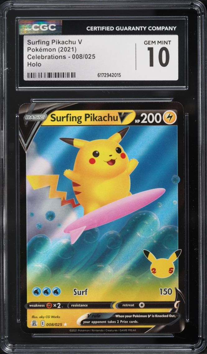 2021 Pokemon Sword & Shield Celebrations Alt Art Surfing Pikachu V #8 CGC 10 GEM MINT