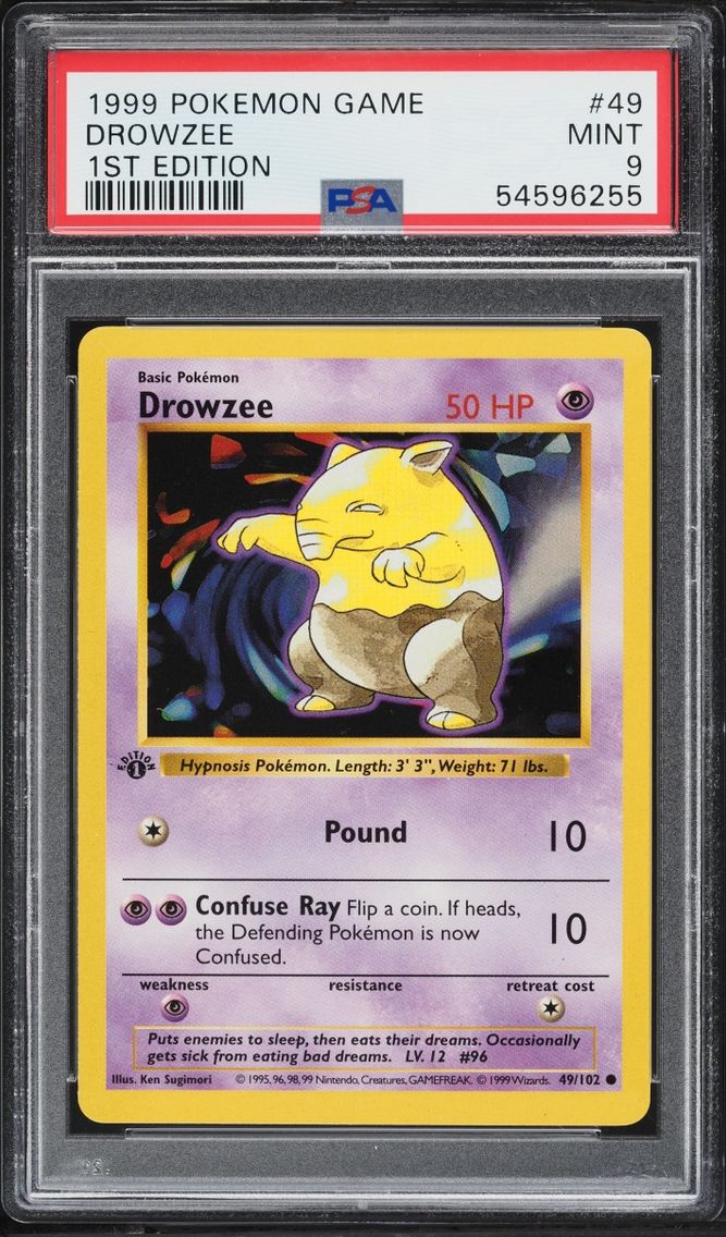 1999 Pokemon Base Set Shadowless 1st Edition Drowzee #49 PSA 9 MINT