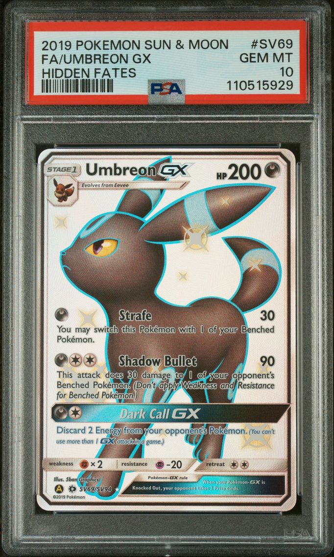 2019 #SV69 Full Art/Umbreon GX PSA 10 Sun & Moon Hidden Fates