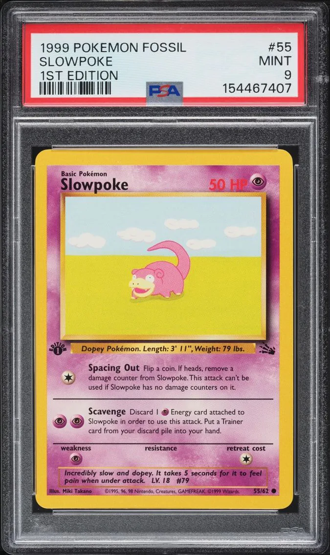 1999 Pokemon Fossil 1st Edition Slowpoke #55 PSA 9 MINT