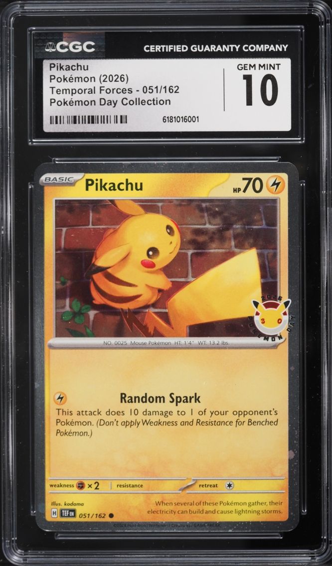 2026 Pokemon Day Collection Temporal Forces Pikachu #51 CGC 10 GEM MINT