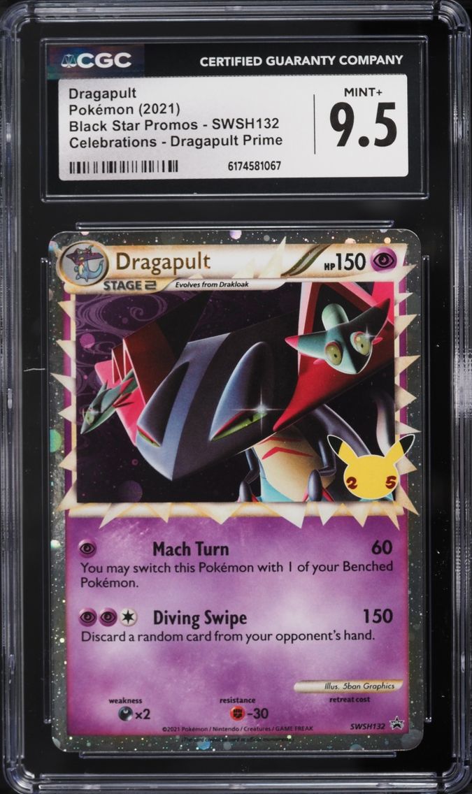 2021 Pokemon Sword & Shield Promo Celebrations Prime Holo Dragapult #SWSH132 CGC 9.5 MINT+