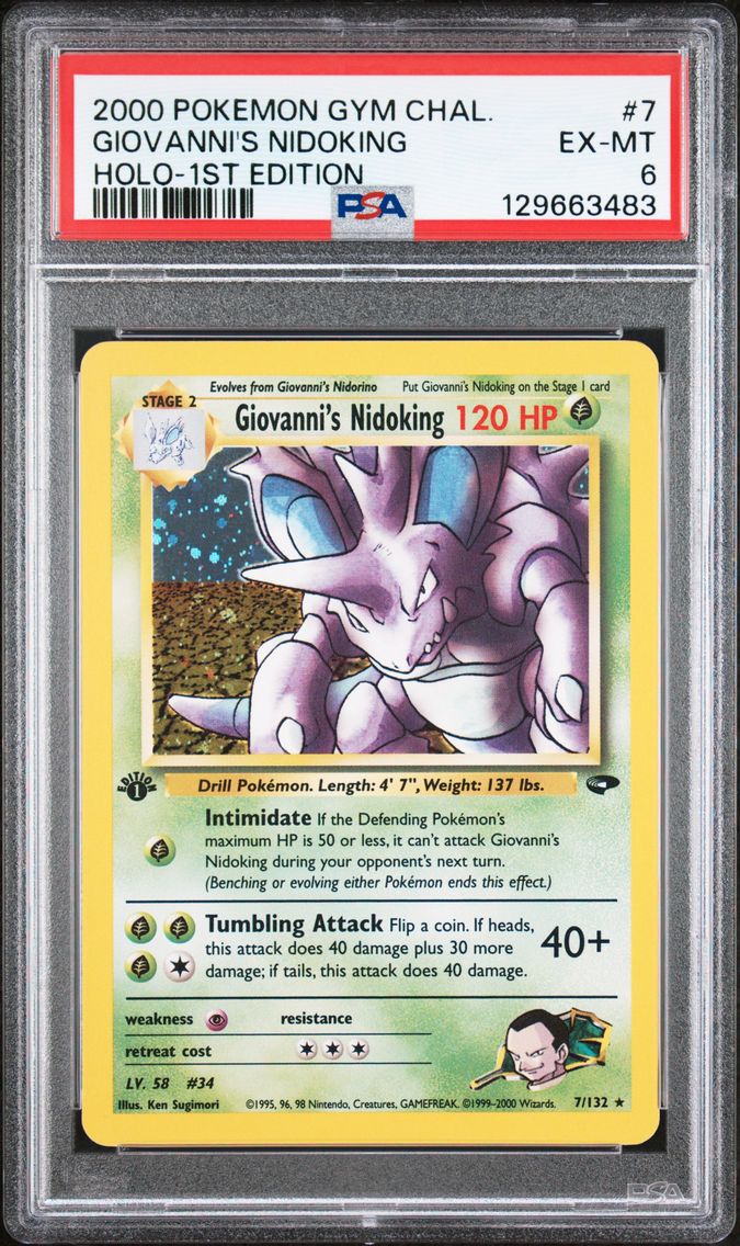 2000 #7 Giovanni's Nidoking Holo-1st Edition PSA 6 Gym Challenge Pokemon