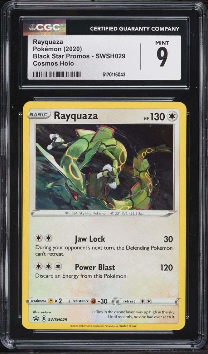 2020 Pokemon Sword & Shield Black Star Promo Cosmos Holo Rayquaza #SWSH029 CGC 9 MINT