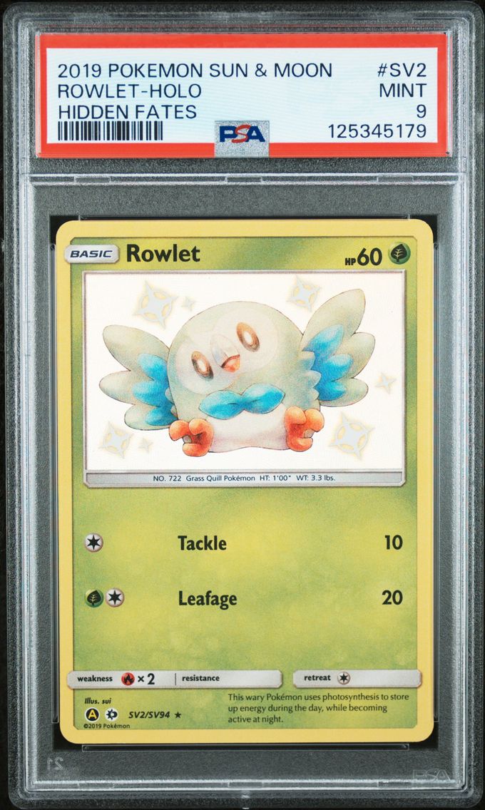 2019 #SV2 Rowlet-Holo PSA 9 Sun & Moon Hidden Fates