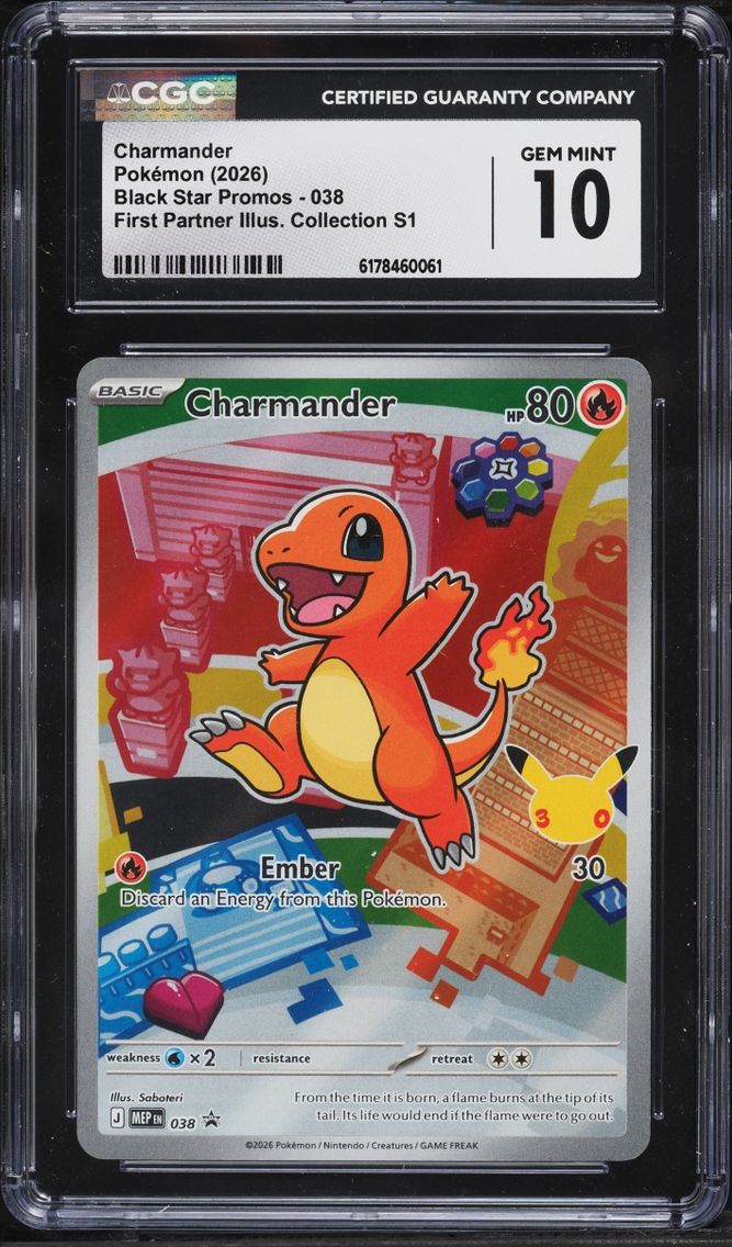 2026 Pokemon Mega Evolution Promo First Partner Illustration Full Art Charmander #38 CGC 10 GEM