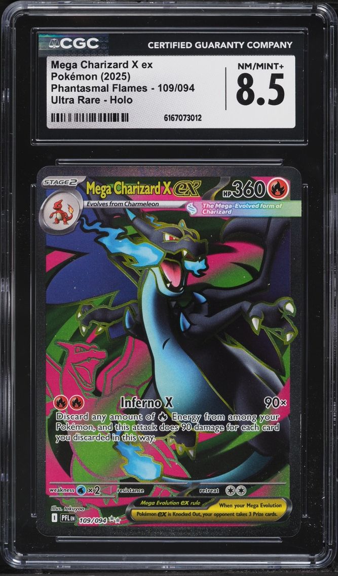 2025 Pokemon Mega Evolution Phantasmal Flames Full Art Mega Charizard X ex #109 CGC 8.5 NM-MT+