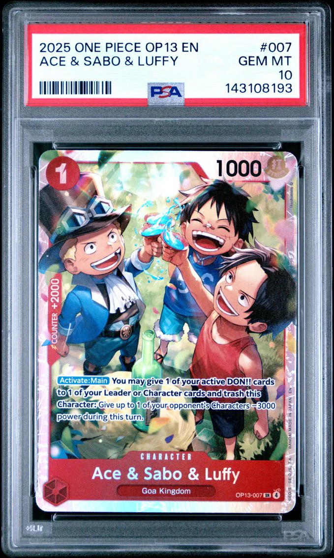 2025 #007 Ace & Sabo & Luffy PSA 10 OP13-Carrying on His Will One Piece