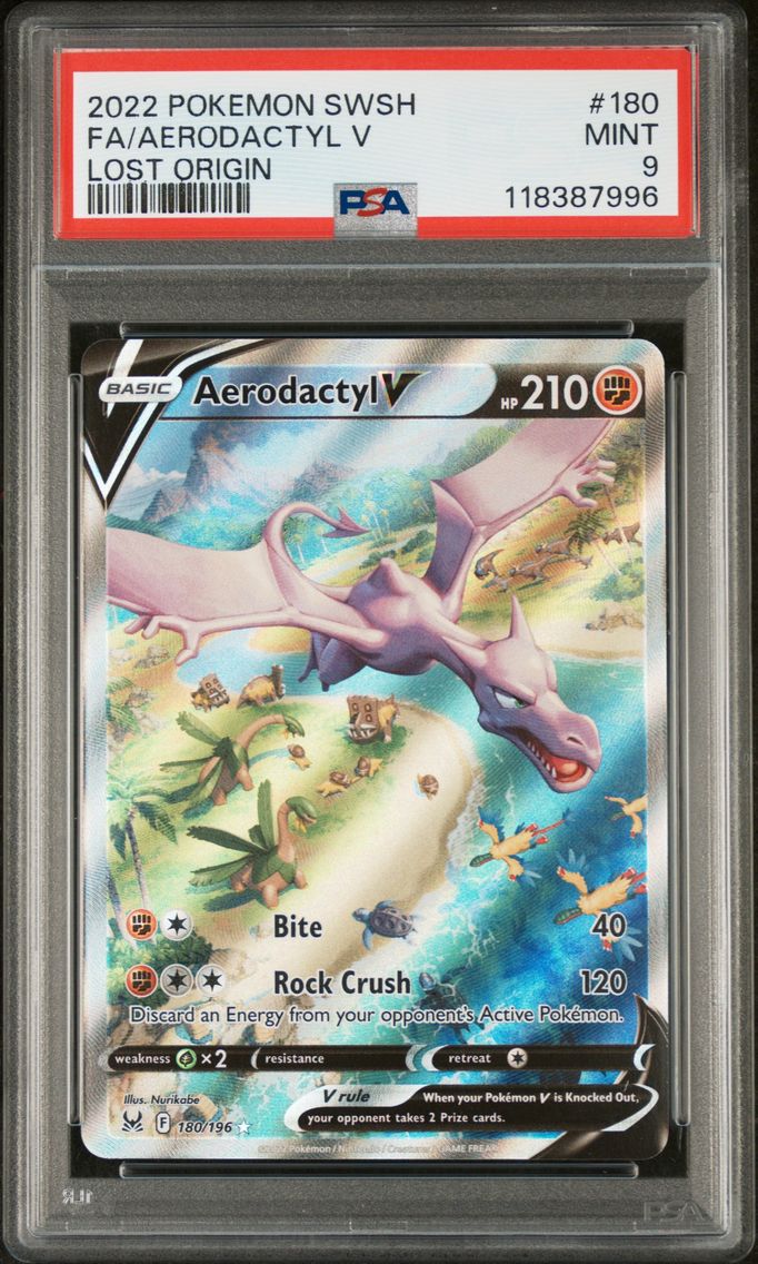 2022 #180 Full Art/Aerodactyl V PSA 9 Sword & Shield Lost Origin Pokemon