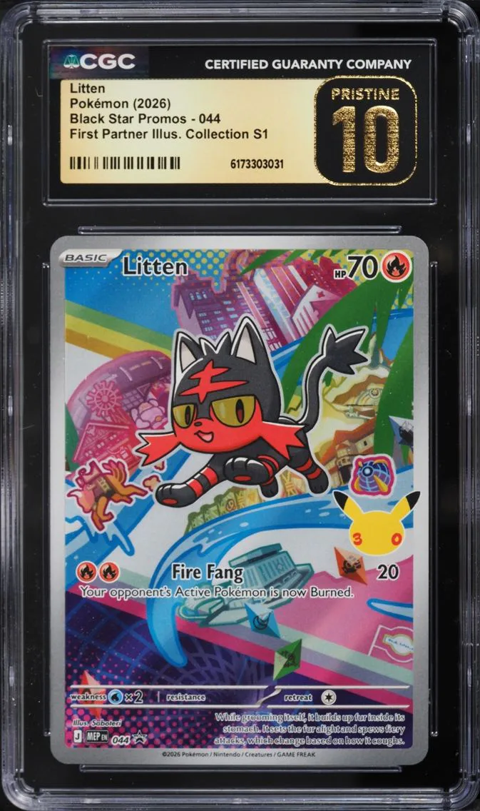 2026 Pokemon Mega Evolution Promo First Partner Illustration S1 Full Art Litten #44 CGC 10