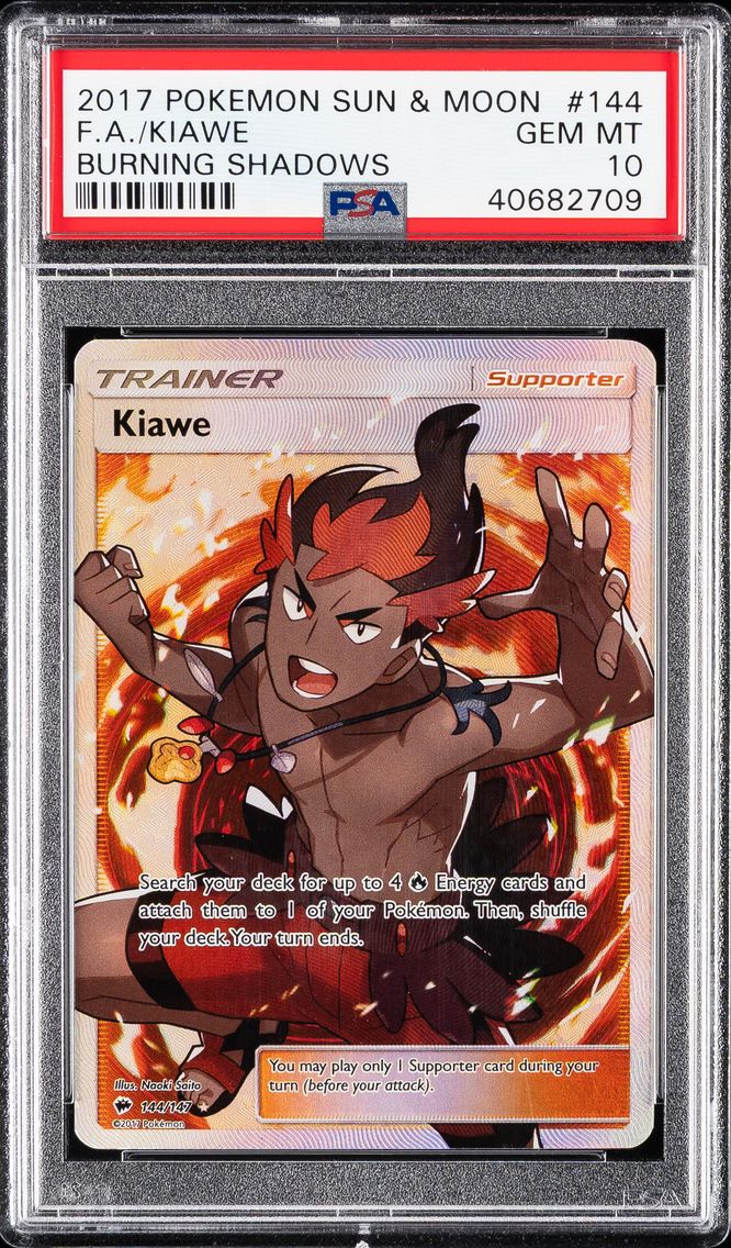 2017 #144 Full Art/Kiawe PSA 10 Sun & Moon Burning Shadows Pokemon