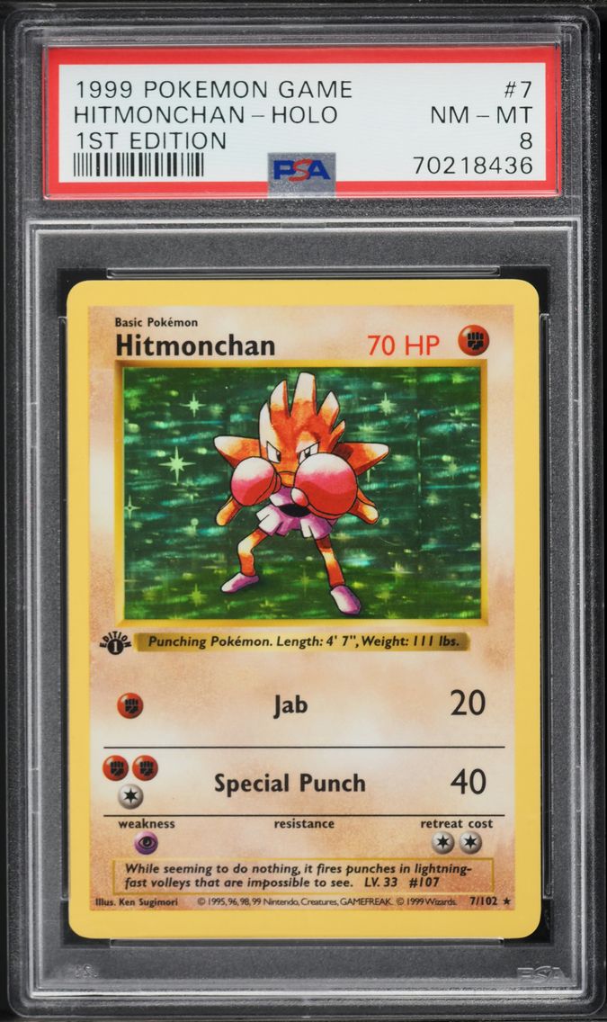 1999 #7 Hitmonchan-Holo 1st Edition PSA 8 Game Pokemon