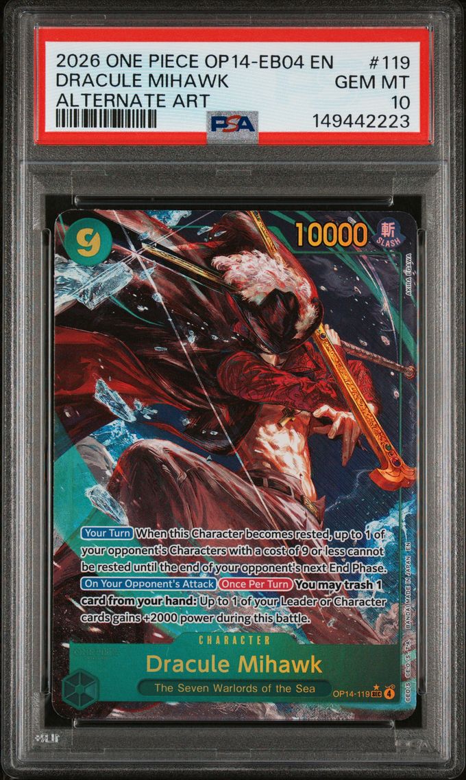 2026 #119 Dracule Mihawk PSA 10 One Piece OP14-EB04-the Azure Sea's Seven