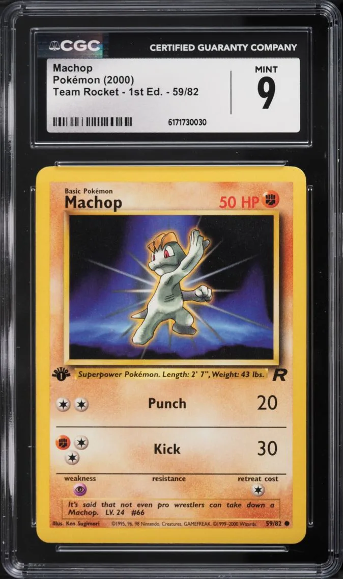 2000 Pokemon Team Rocket 1st Edition Machop #59 CGC 9 MINT