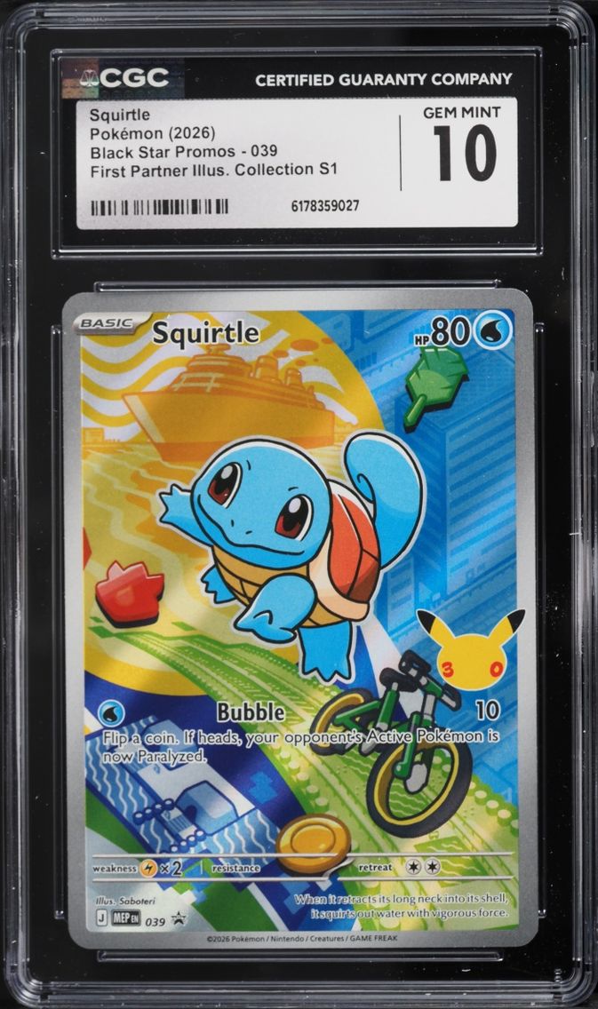 2026 Pokemon Mega Promo First Partner Illustration S1 Full Art Squirtle #39 CGC 10 GEM MINT