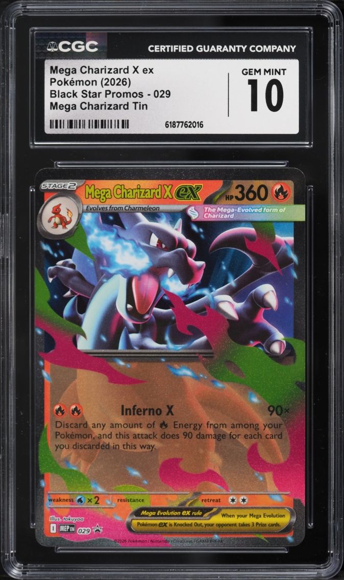 2026 #29 Mega Charizard X EX CGC 10 Pokemon Mega Evolution Black Star Promo Tin