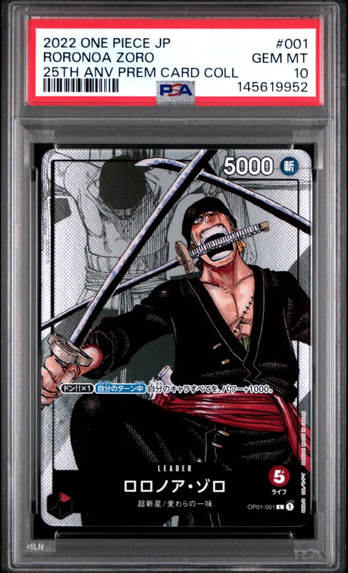 2022 #001 Roronoa Zoro PSA 10 Japanese 25th Anniversary Premium Card Collection One Piece