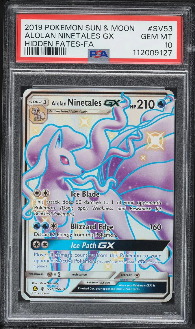 2019 #SV53 Full Art/Alolan Ninetales GX PSA 10 Sun & Moon Hidden Fates Pokemon