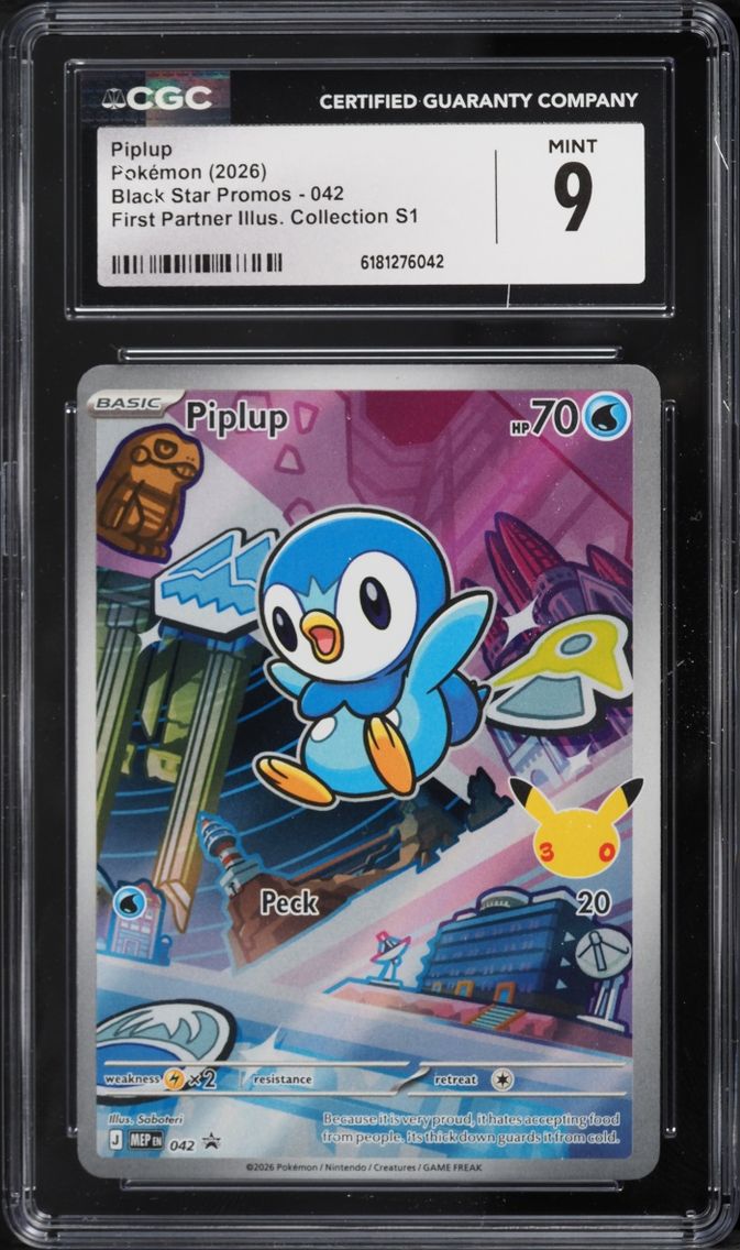 2026 Pokemon Mega Evolution Promo First Partner Illustration Full Art Piplup #42 CGC 9 MINT