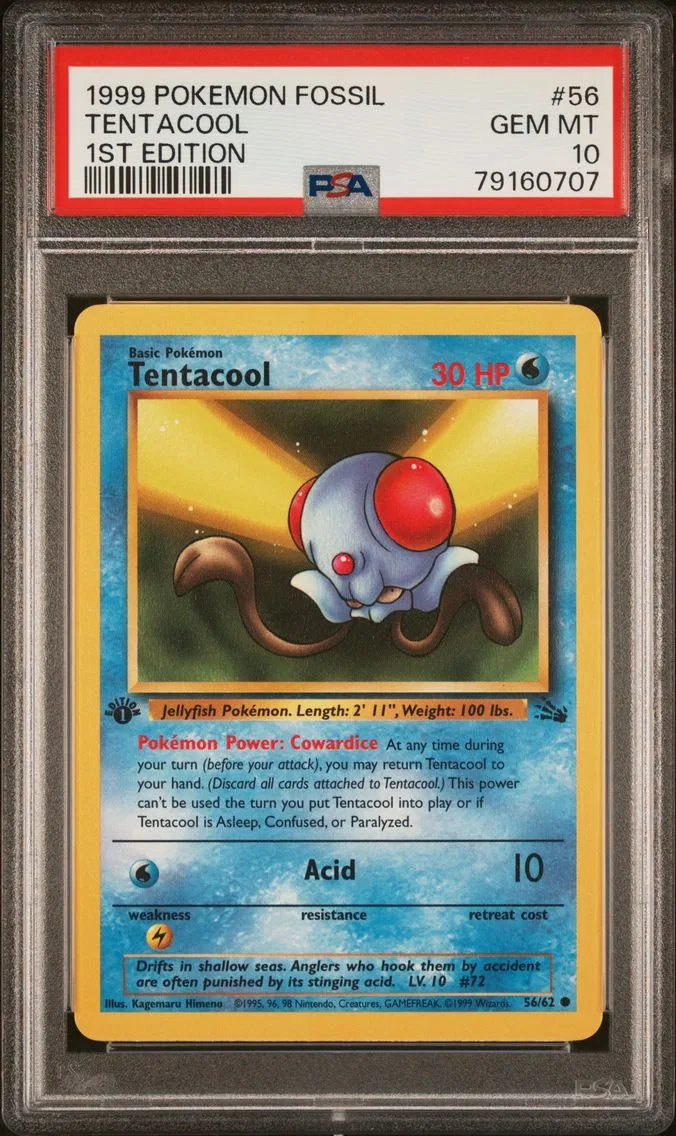 1999 #56 Tentacool 1st Edition PSA 10 Fossil
