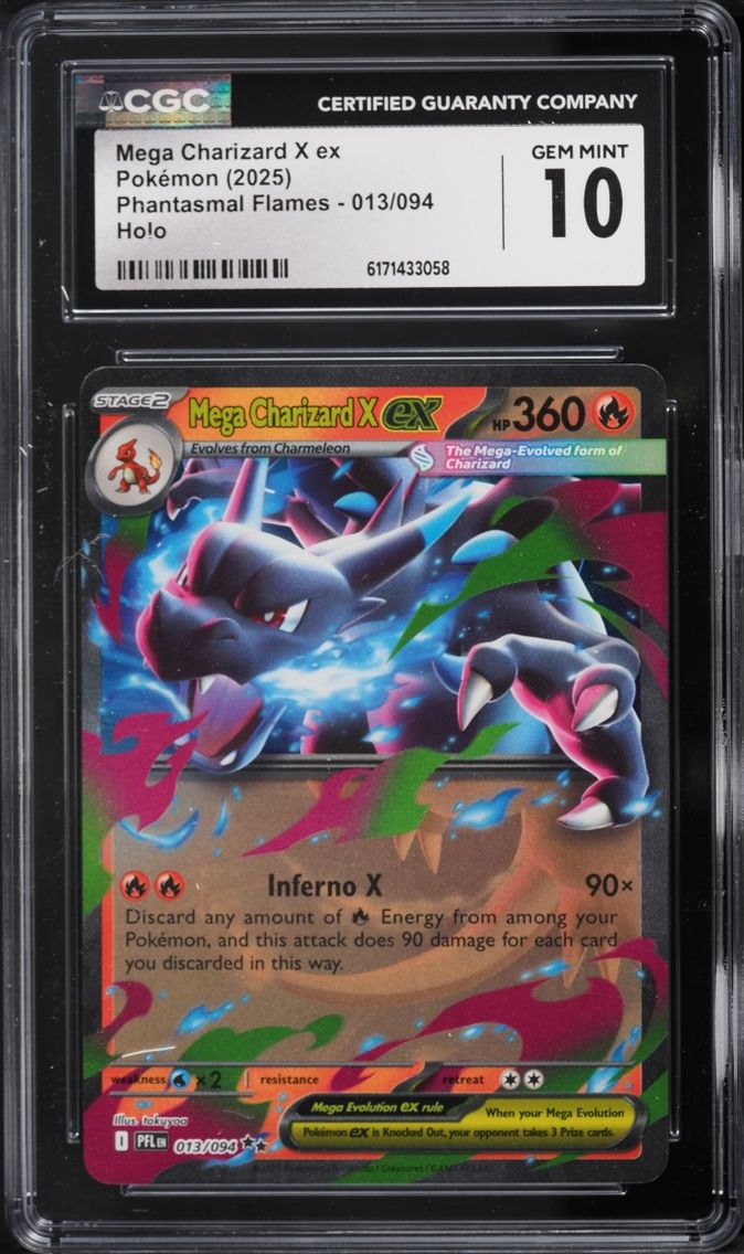 2025 Pokemon Mega Evolution Phantasmal Flames Holo Mega Charizard X Ex #13 CGC 10 GEM MINT