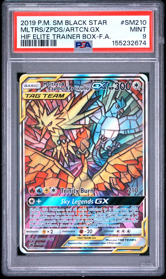 2019 #SM210 Full Art/Moltres & Zapdos & Articuno GX PSA 9 SM Black Star Promo