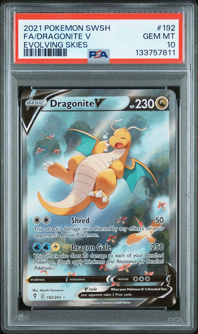 2021 #192 Full Art/Dragonite V PSA 10 Sword & Shield Evolving Skies