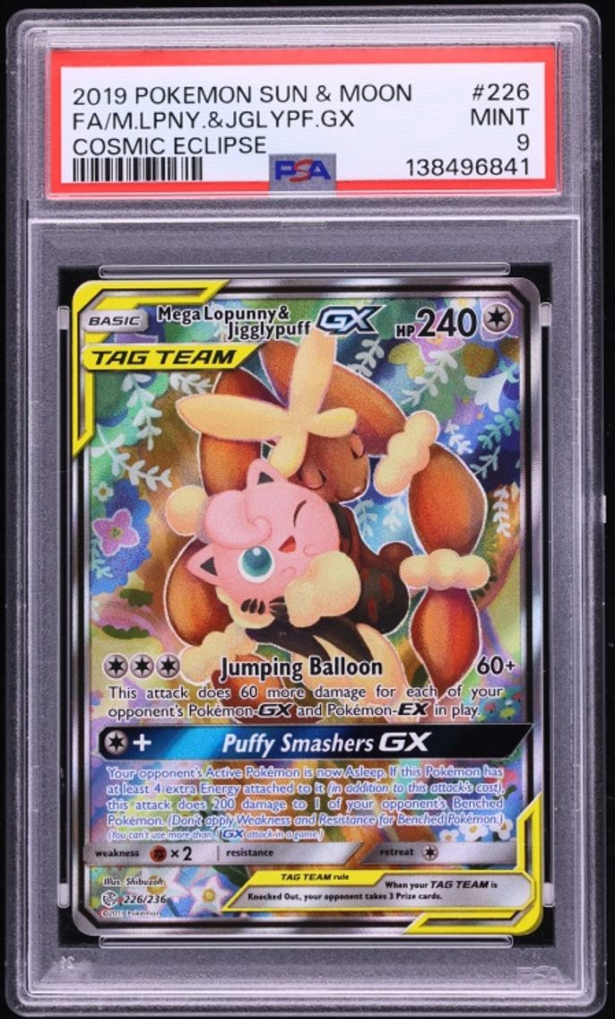 2019 #226 SM Cosmic Eclipse Alt Art Mega Lopunny & Jigglypuff GX MINT PSA 9 Pokemon