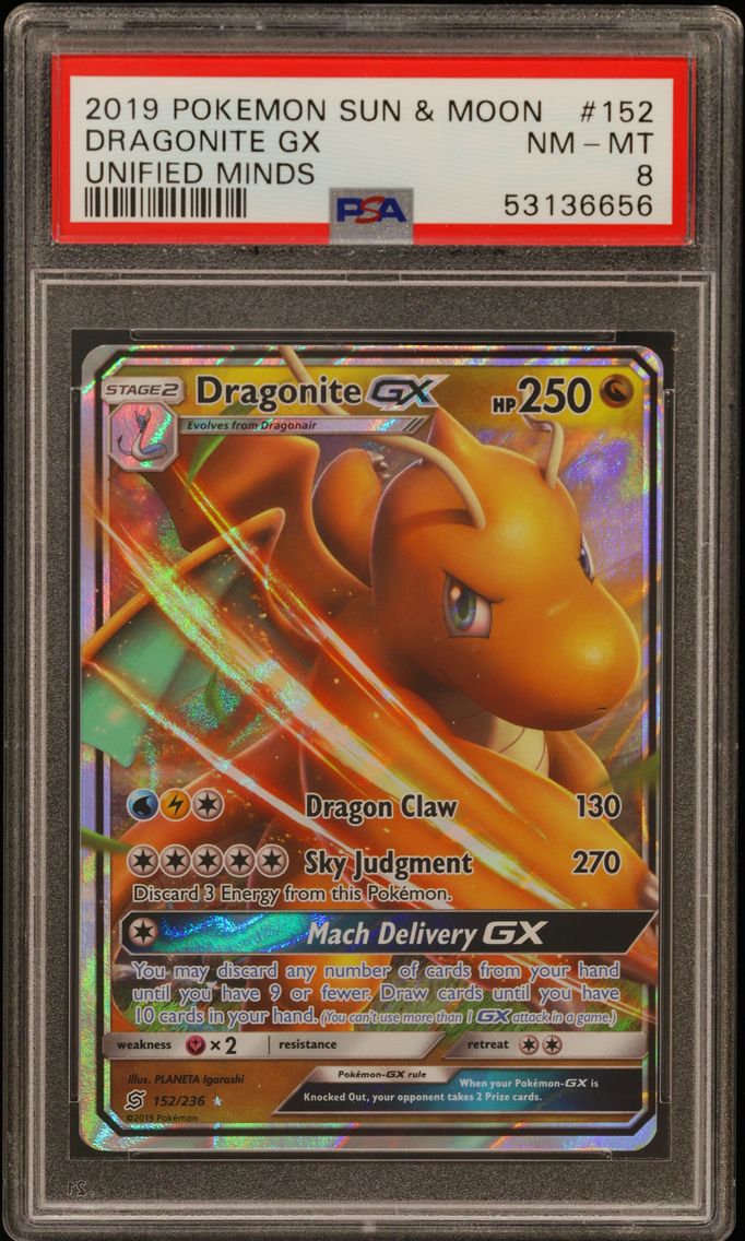 2019 #152 Dragonite GX PSA 8 Sun & Moon Unified Minds