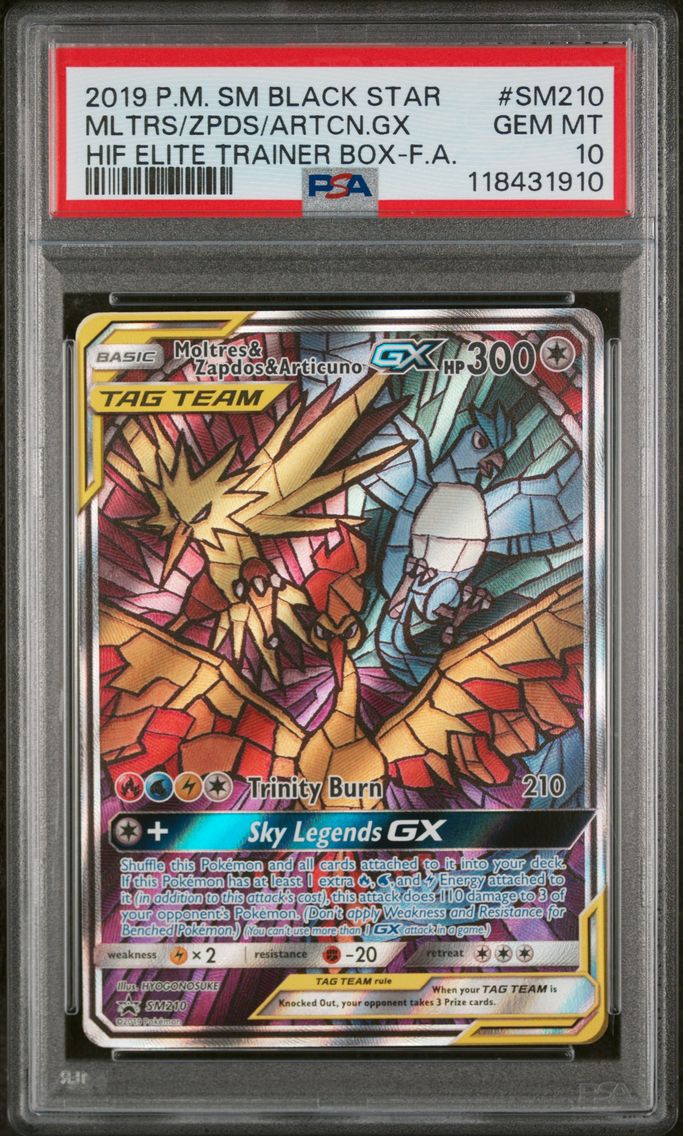 2019 #SM210 Full Art/Moltres & Zapdos & Articuno GX PSA 10 SM Black Star Promo Pokemon