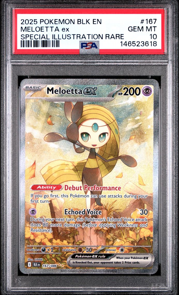 2025 #167 Meloetta EX PSA 10 Blk EN-Black Bolt