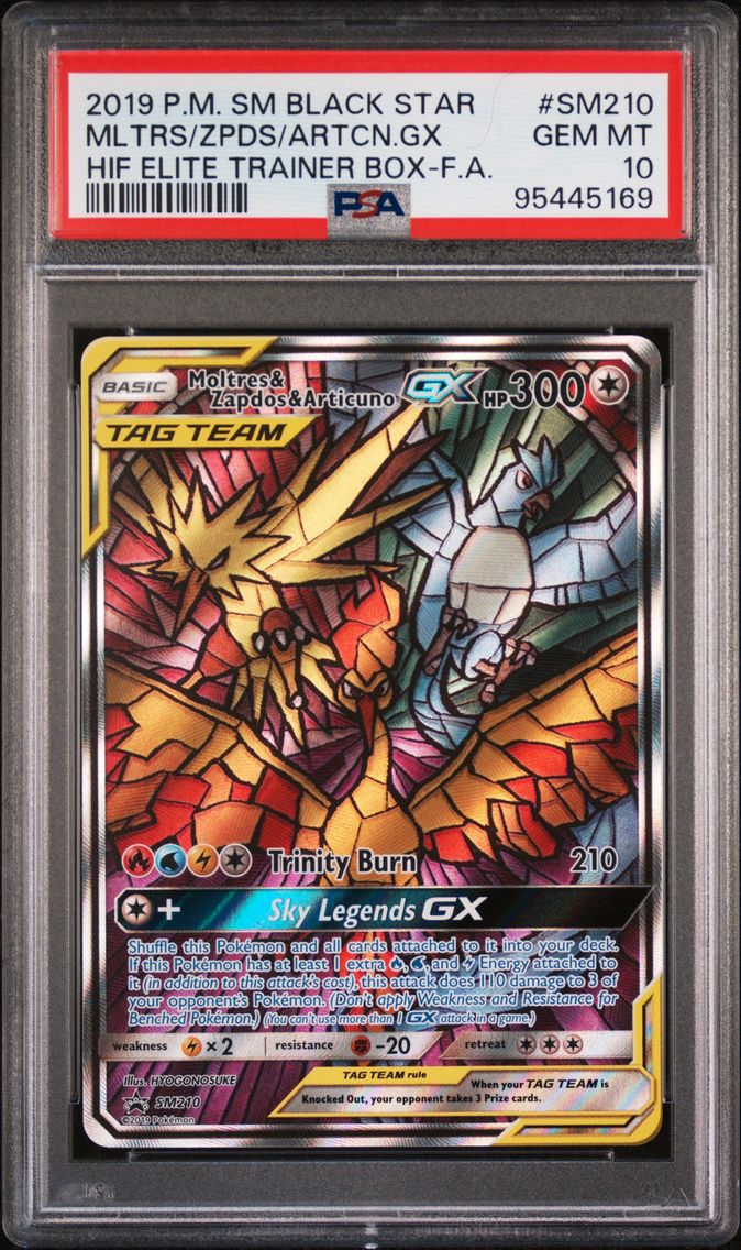 2019 #SM210 Full Art/Moltres & Zapdos & Articuno GX PSA 10 SM Black Star Promo Pokemon