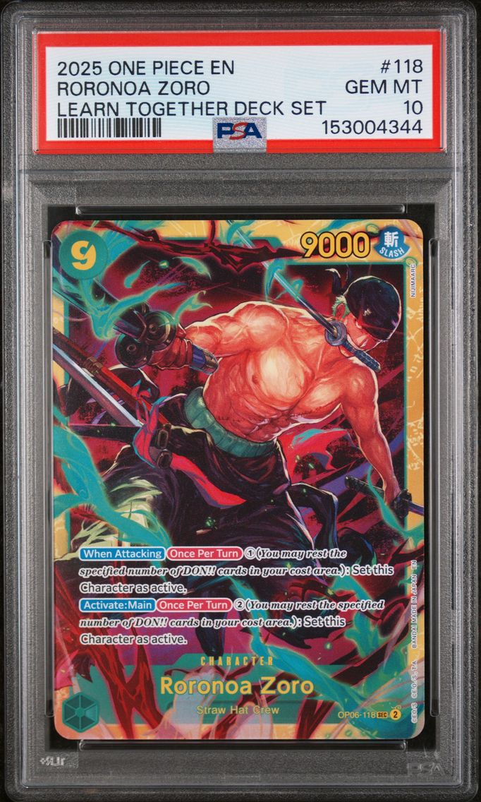 2025 #118 Roronoa Zoro PSA 10 One Piece Learn Together Deck Set
