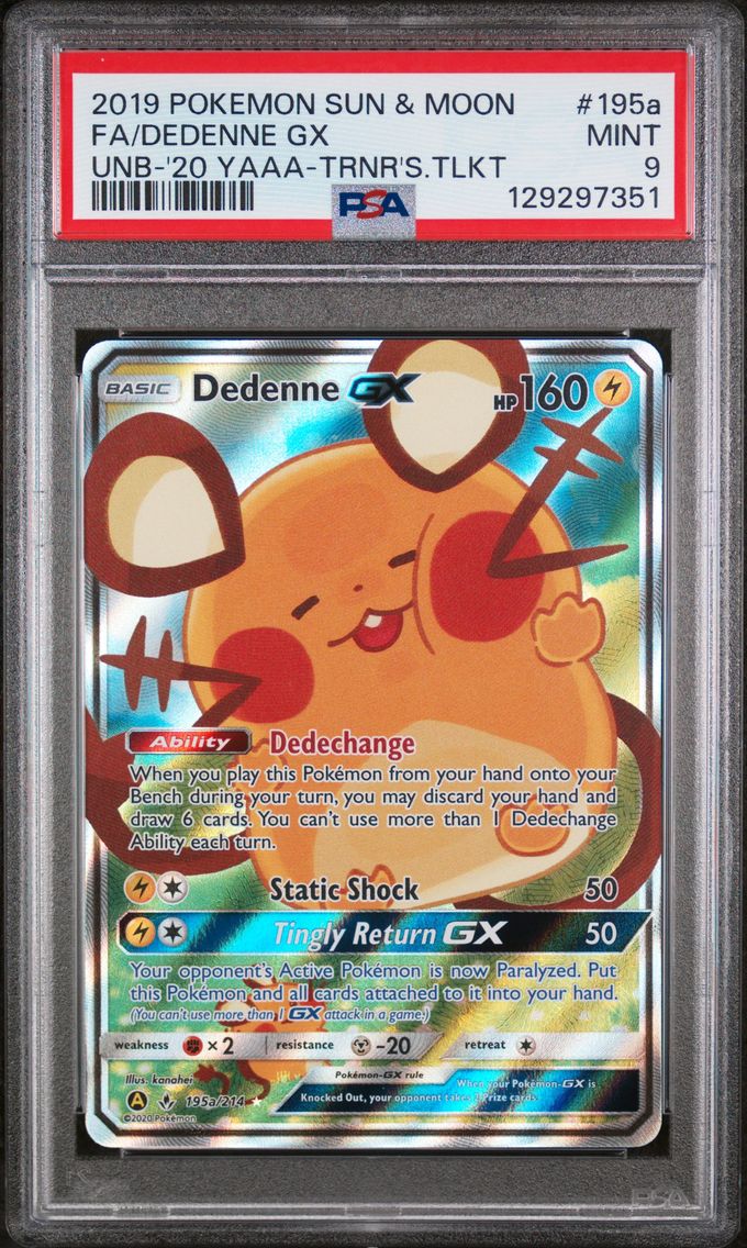 2019 #195a Full Art/Dedenne GX PSA 9 Sun & Moon Unbroken Bonds
