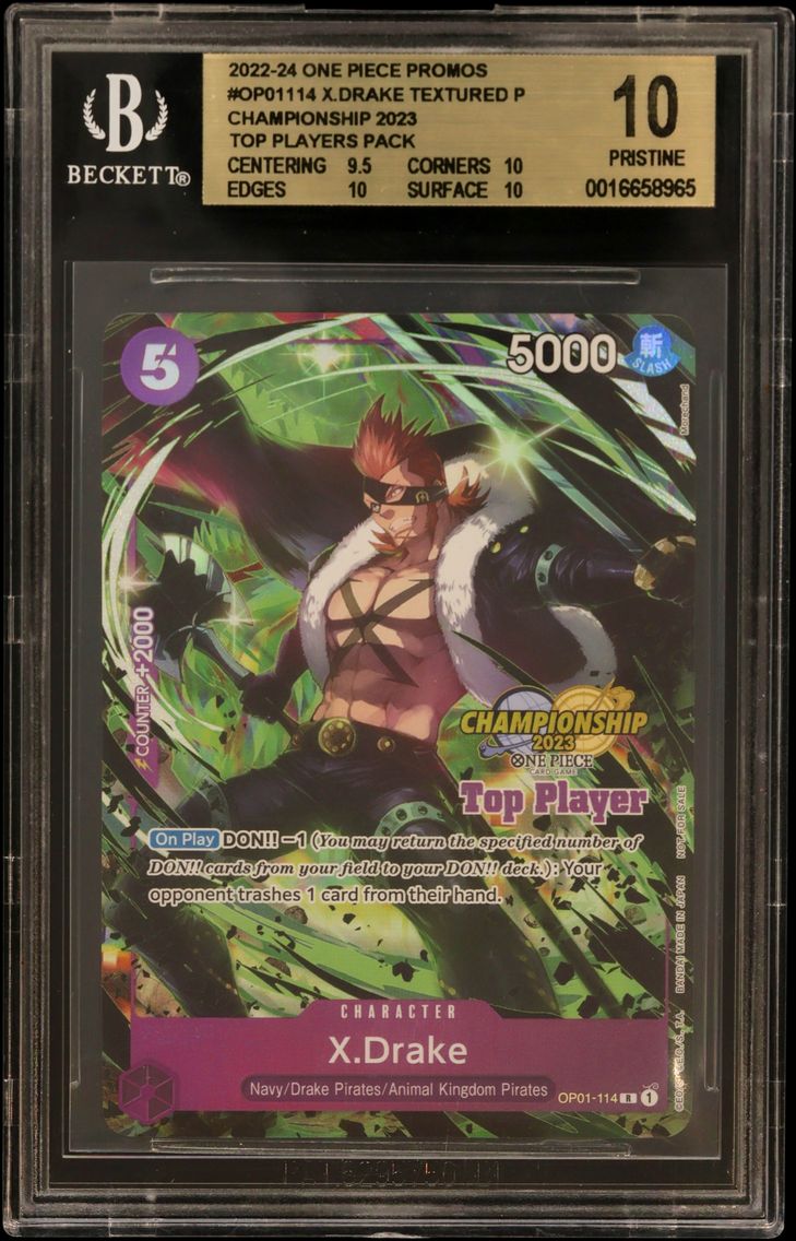 2022 #OP01114 X.Drake TEXTURED P/(Championship 2023 Top Players Pack) BGS 10 One Piece Card Game Promos