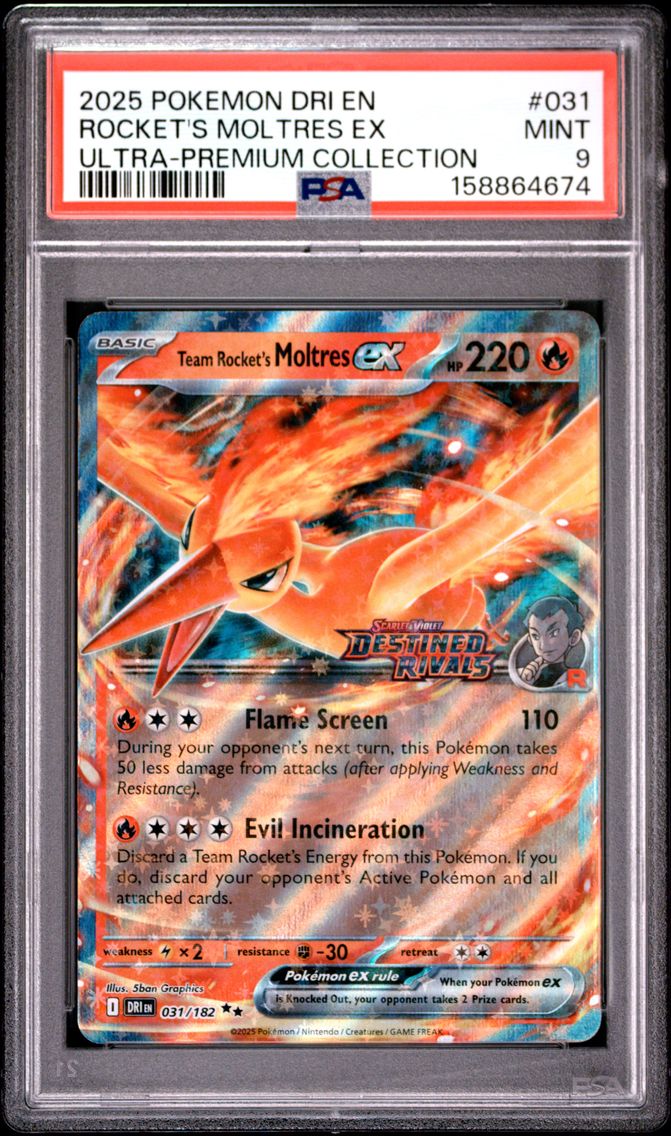 2025 #031 Team Rocket's Moltres EX PSA 9 Dri EN-Destined Rivals