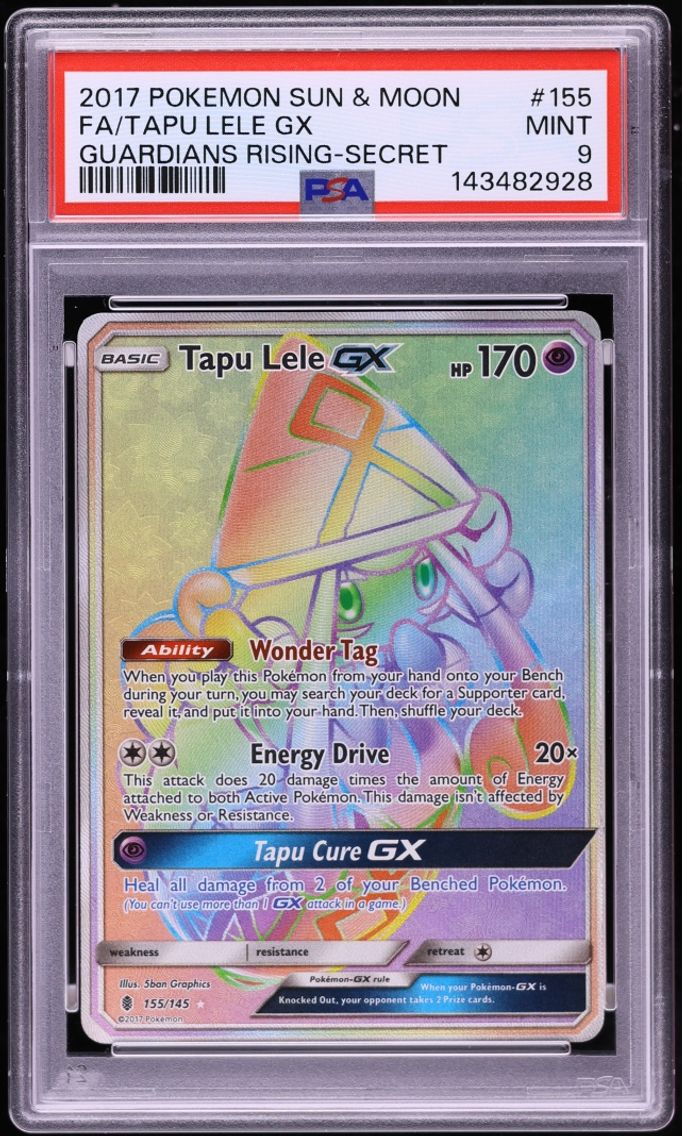 2017 Pokemon Sun & Moon Guardians Rising Rainbow Rare Tapu Lele GX #155 PSA 9 MINT