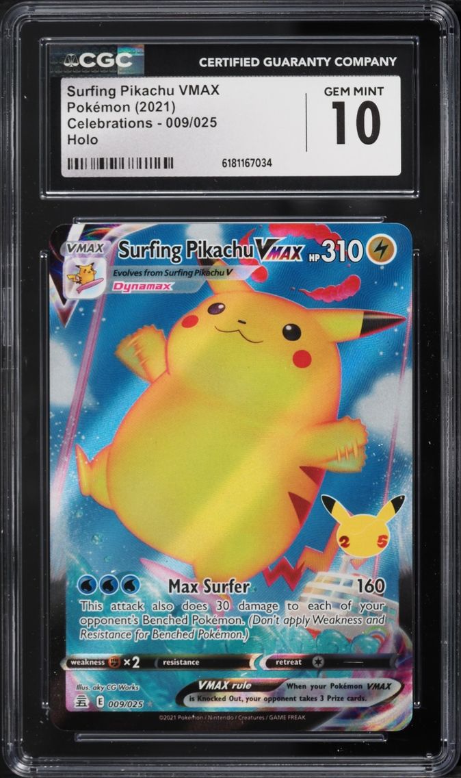2021 Pokemon Sword & Shield Celebrations Full Art Surfing Pikachu VMAX #9 CGC 10 GEM MINT