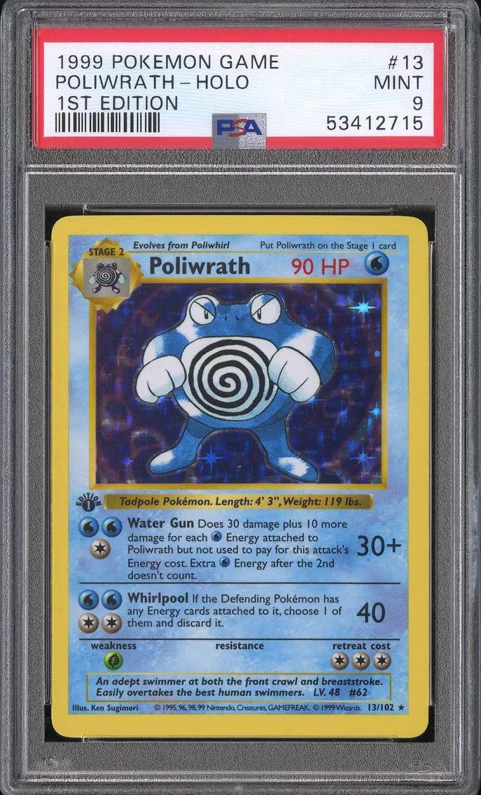 1999 #13 Poliwrath-Holo 1st Edition PSA 9 Game