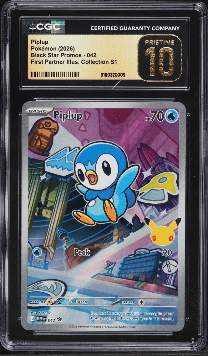 2026 Pokemon Mega Promo First Partner Illustration S1 Full Art Piplup #42 CGC 10 PRISTINE