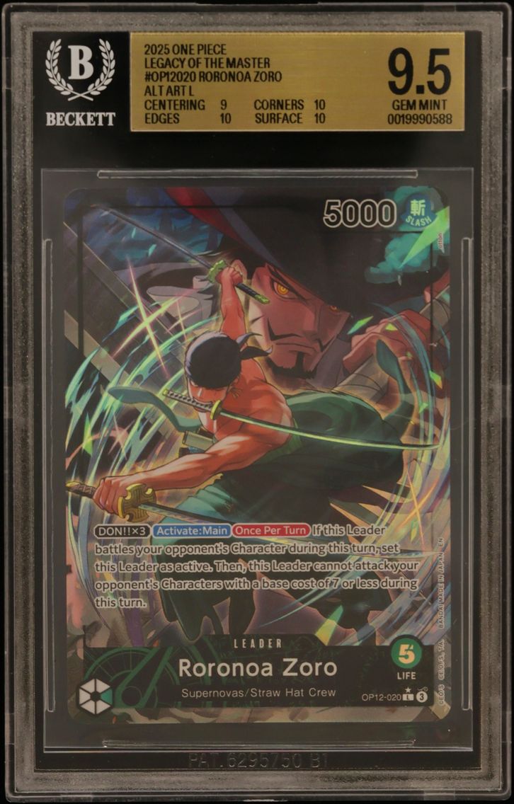 2025 #OP12020 Roronoa Zoro ALT ART L BGS 9.5 One Piece Card Game Legacy of the Master