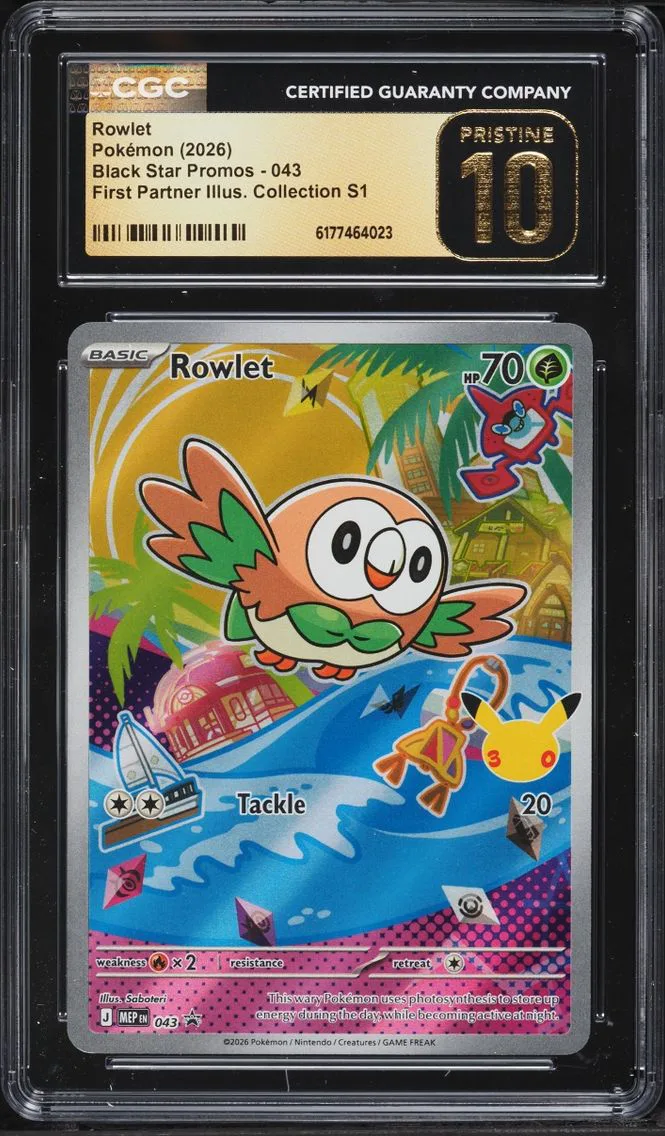 2026 Pokemon Mega Promo First Partner Illustration S1 Full Art Rowlet #43 CGC 10 PRISTINE