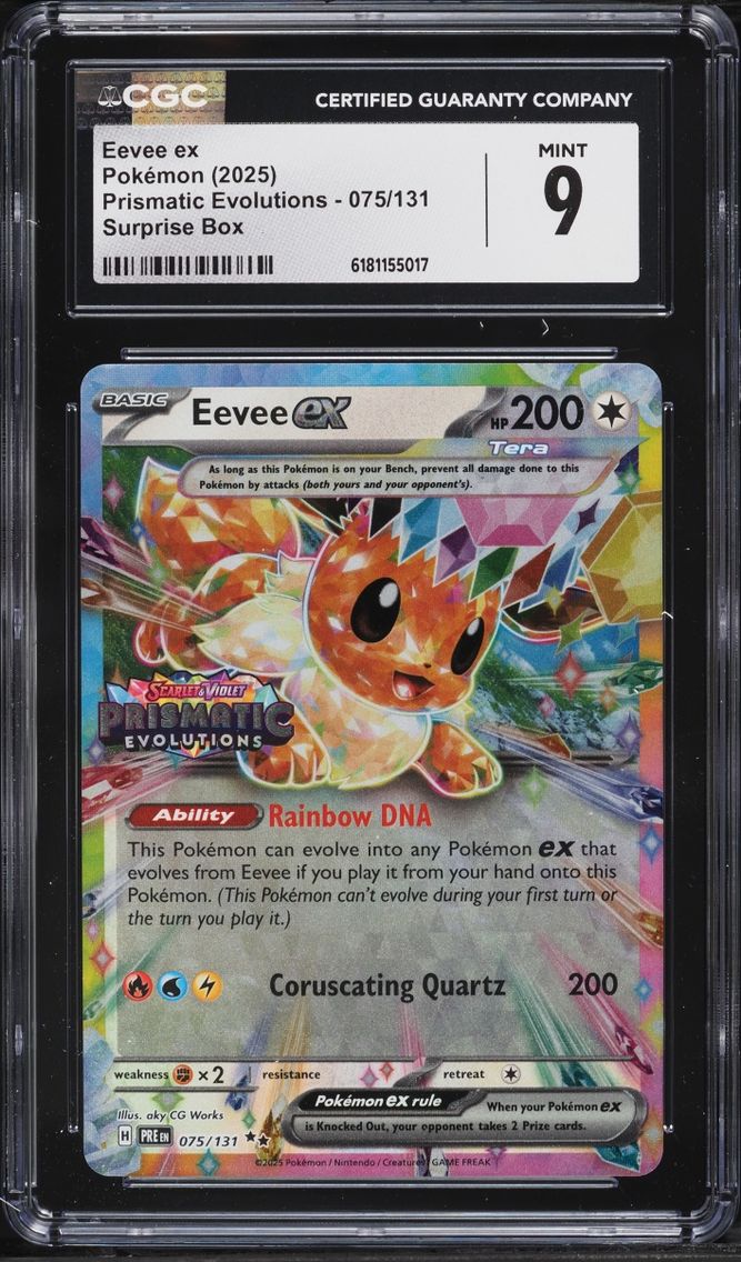 2025 Pokemon Scarlet & Violet Prismatic Evolutions Surprise Box Holo Eevee Ex #75 CGC 9 MINT