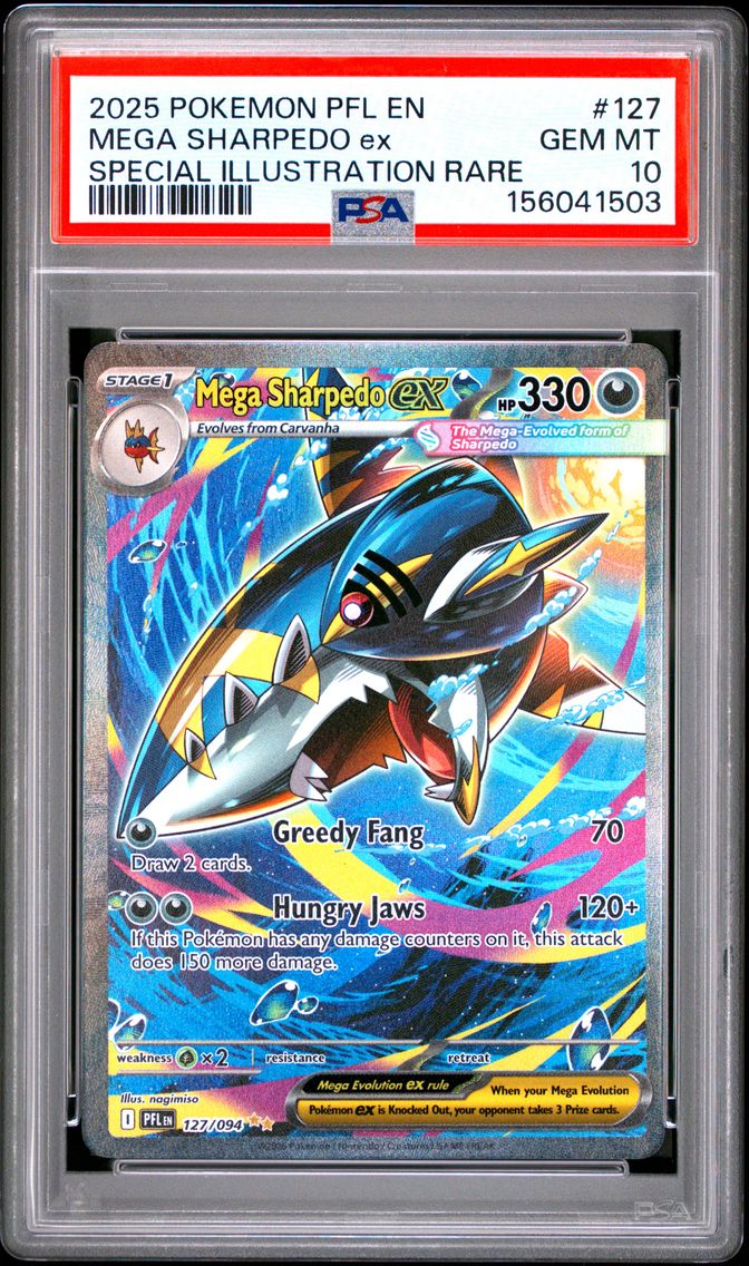 2025 #127 Mega Sharpedo EX PSA 10 Pfl EN-Phantasmal Flames