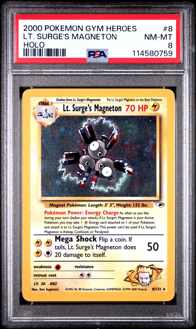 2000 #8 LT. Surge's Magneton PSA 8 Gym Heroes Pokemon