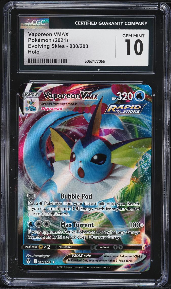 2021 #030 Full Art/Vaporeon Vmax CGC 10 Sword & Shield Evolving Skies Pokemon