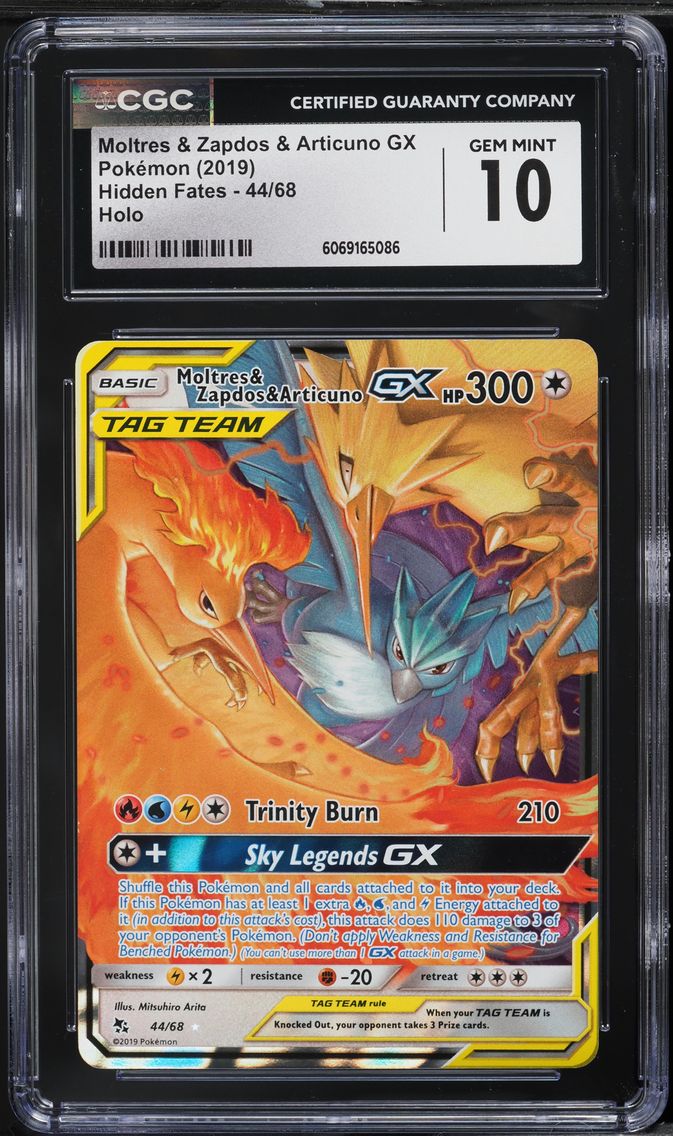 2019 #44 Moltres & Zapdos & Articuno GX CGC 10 Sun & Moon Hidden Fates Pokemon
