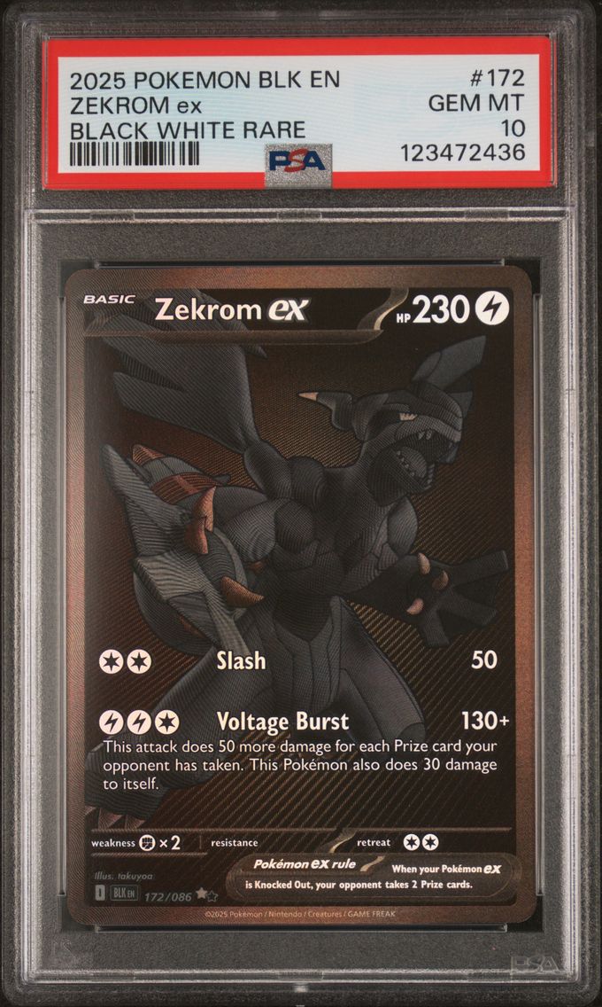 2025 #172 Zekrom EX PSA 10 Blk EN-Black Bolt Pokemon