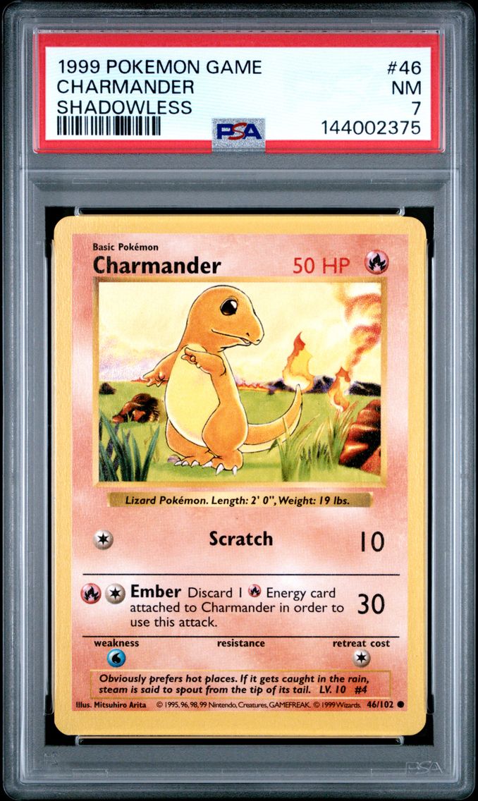 1999 #46 Charmander Shadowless PSA 7 Game Pokemon